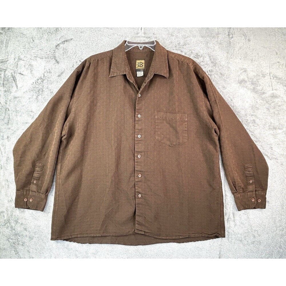 Bruno B Men's Designed in Italy 100% Shirt Brown Sz 2XL Tall Long Sleeve Soft